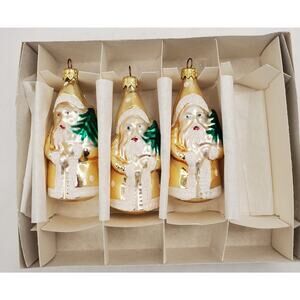 Varsovia Glass Christmas Gold Santa Holding Tree Ornament Set of 3 - 4.5" Tall